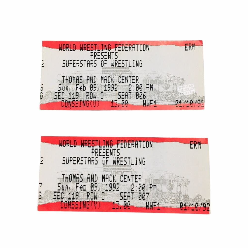 Lot of 2 Vtg 1992 WWF Superstars of Wrestling Tickets Used Ticket Stubs WWE Rare